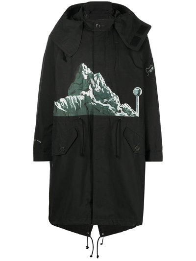 Undercover Graphic-print Cotton Parka In Green