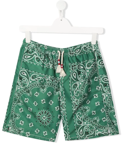 Mc2 Saint Barth Kids' Bandana Print Swim Shorts In Green