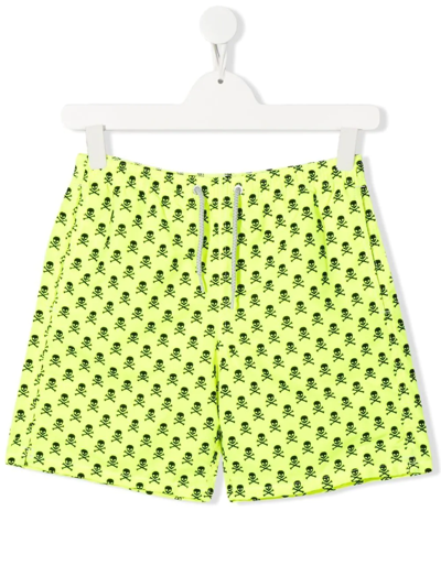 Mc2 Saint Barth Kids' Graphic Print Swim Trunks In Yellow