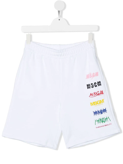Msgm Teen Logo-print Cotton Shorts In White