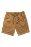 Volcom Frickin Elastic Waist Shorts In Dark Khaki