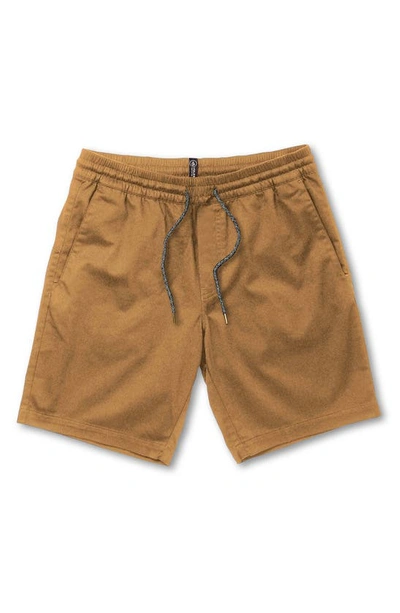 Volcom Frickin Elastic Waist Shorts In Dark Khaki