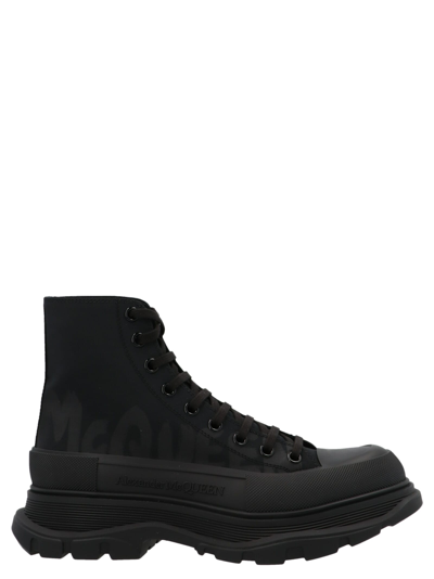 Alexander Mcqueen Poly Nylon Ankle Boots In Black