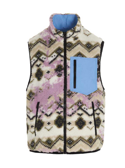 Msgm Reversible Teddy Sleeveless Jacket. In Multicolor