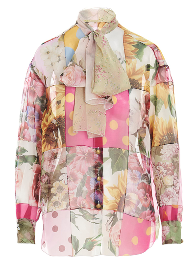 Dolce & Gabbana Patchwork Silk Blouse In Multicolor