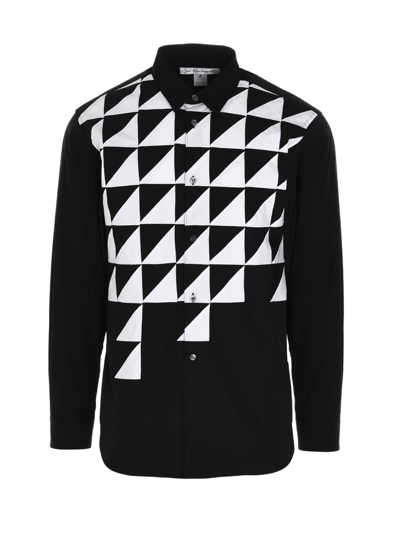 Comme Des Garçons Shirt Diamond-panel Long-sleeved Cotton-poplin Shirt In Black,white