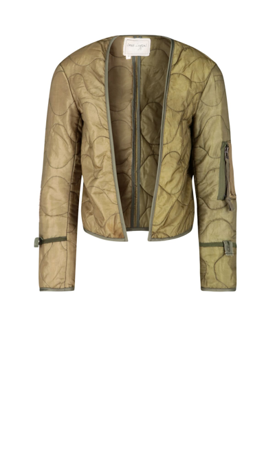 Greg Lauren Collarless Cropped Quilted-shell Jacket In Army
