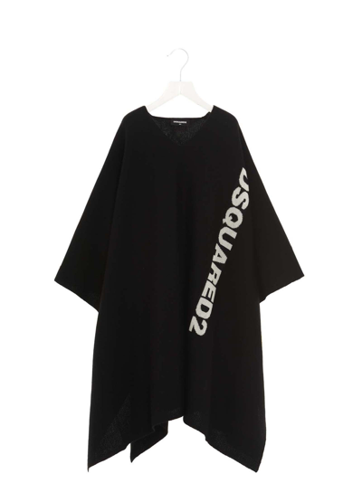 Dsquared2 Kids' Logo-print Cape Coat In Black