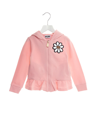 Moschino Kids' Zipped And Hooded Daisy Sweatshirt In Pink