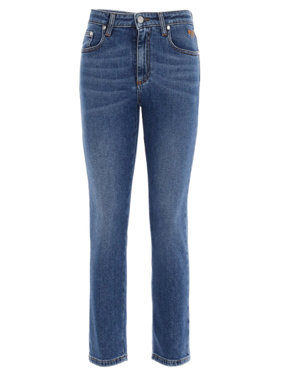 Msgm Strass Logo Jeans In Blue