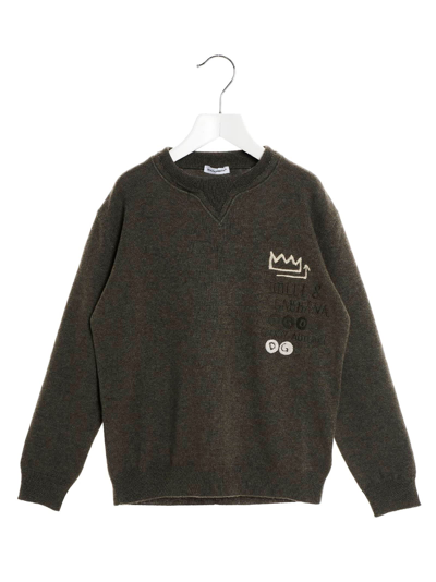 Dolce & Gabbana Kids' Logo Jacquard Sweater In Gray