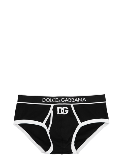 Dolce & Gabbana Fine-rib Cotton Brando Briefs With Dg Patch In Black/white