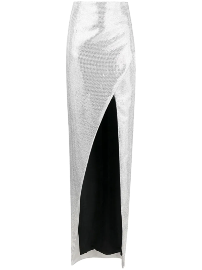Balmain Embellished Wraparound Maxi Skirt In Metallic