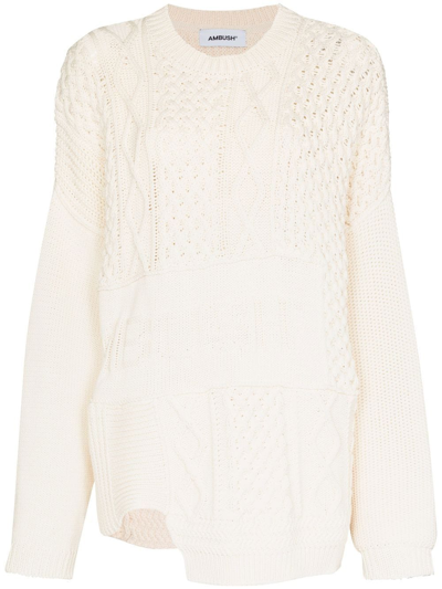 Ambush Patchwork Cable-knit Jumper In White