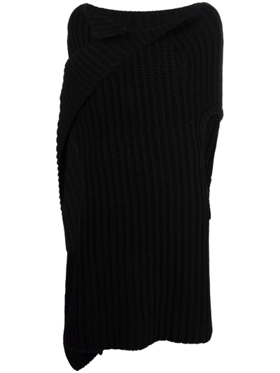 Ann Demeulemeester Asymmetric Ribbed-knit Wool Top In Black