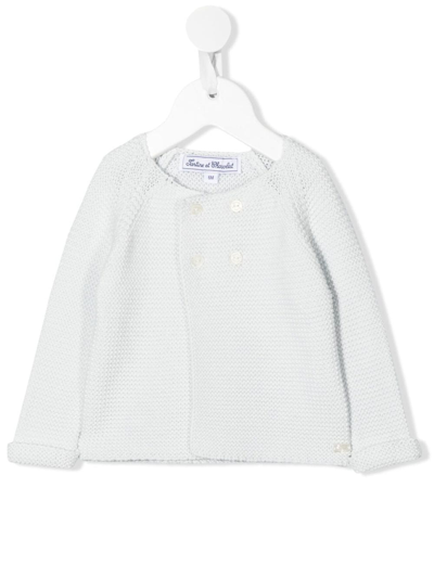 Tartine Et Chocolat Babies' Double-breasted Cotton Cardigan In Blue
