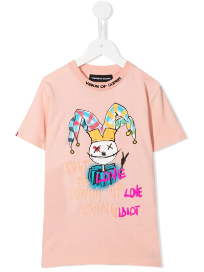 Vision Of Super Kids' Baby Drawing Clown-print T-shirt In Pink