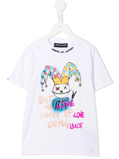 Vision Of Super Kids' Baby Drawing Clown-print T-shirt In Bianco