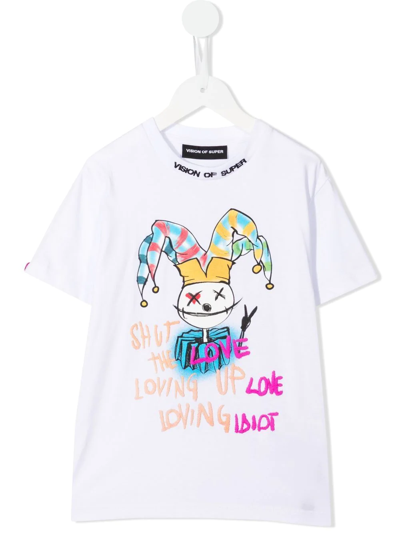 Vision Of Super Kids' Baby Drawing Clown-print T-shirt In White