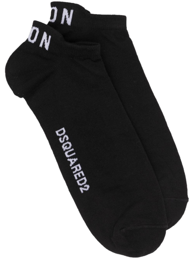 Dsquared2 Logo-knit Ankle Socks In Black