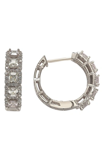 Suzy Levian Cz Huggie Hoop Earrings In White