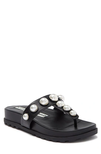 Karl Lagerfeld Women's Balou Faux-pearl Leather T-strap Sandals In Black