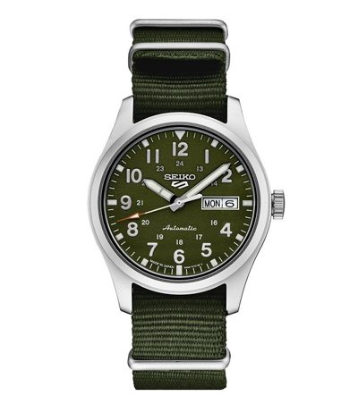 Seiko Men's Automatic 5 Sports Green Nylon Strap Watch 43mm