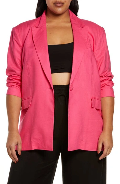 Open Edit Oversize Linen Blend Blazer In Pink Magenta