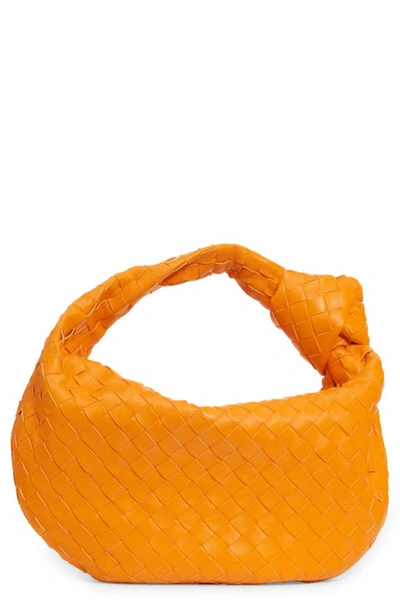 Bottega Veneta Mini Jodie Leather Hobo In Tangerine-gold