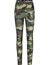 Dolce & Gabbana Logo-waistband Camouflage-print Leggings In Grün