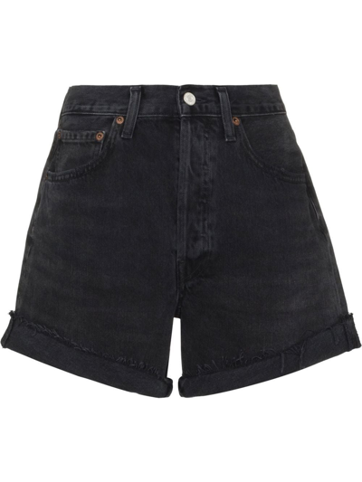 Agolde Parker Cuff Organic Cotton Denim Shorts In Black