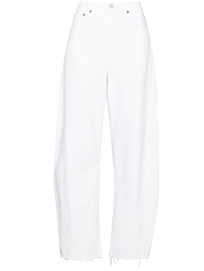 Agolde Luna Frayed High-rise Wide-leg Organic Jeans In White