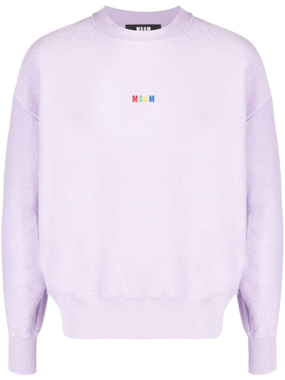 Msgm Embroidered-logo Cotton Sweatshirt In Lilac