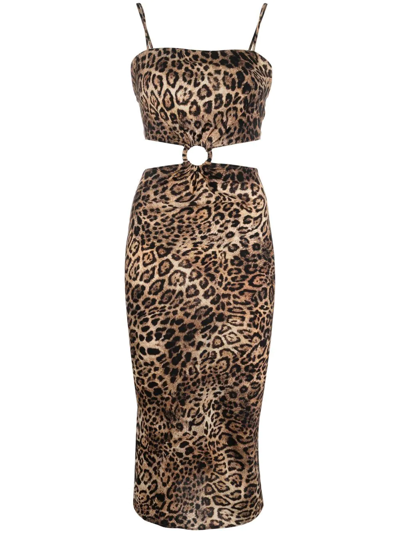 Pinko Leopard-print Cut-out Dress In Brown