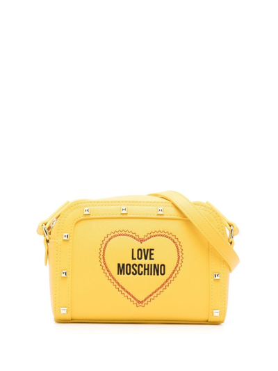 Love Moschino Logo刺绣拉链斜挎包 In Yellow