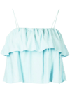 Alice And Olivia Marylynn Ruffled Crop Top In Blue