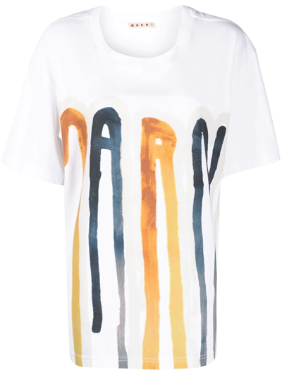 Marni Painterly-print Cotton T-shirt In White