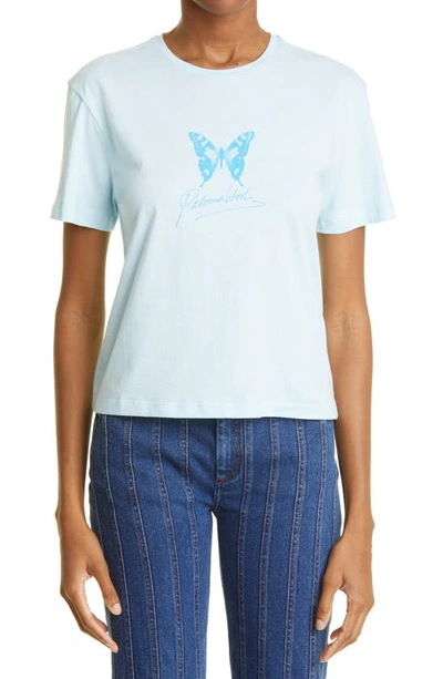 Paloma Wool Souvenir Mariposa Organic Cotton Logo Tee In Soft Blue