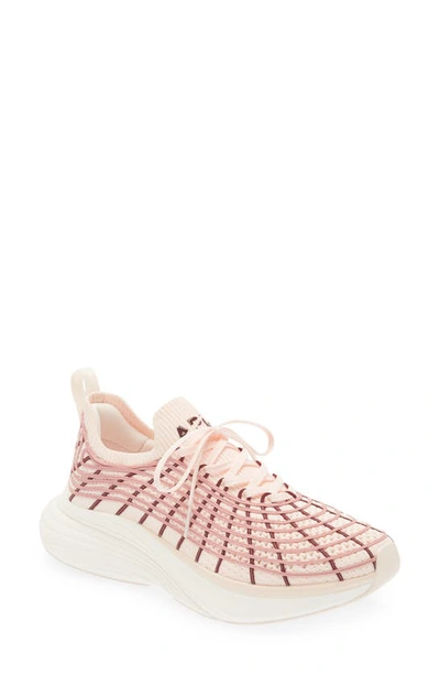 Apl Athletic Propulsion Labs Techloom Zipline Pink Striped Knitted Sneakers In Creme / Damask / Burgundy