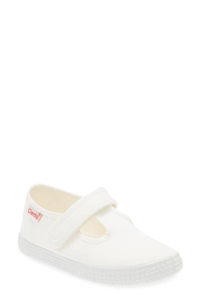 Cienta Kids' T-strap Trainer In White Sparkle