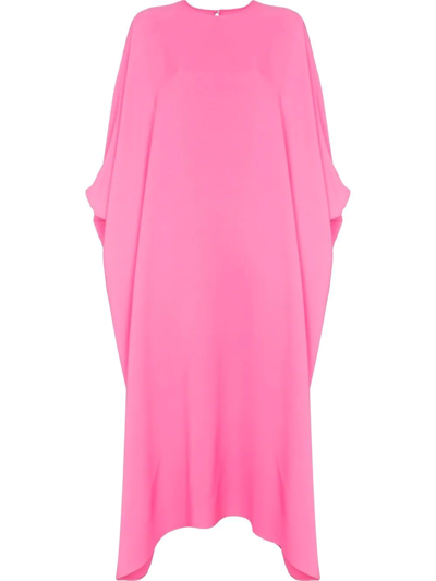 Valentino Asymmetric Draped Silk Midi Dress In Pink