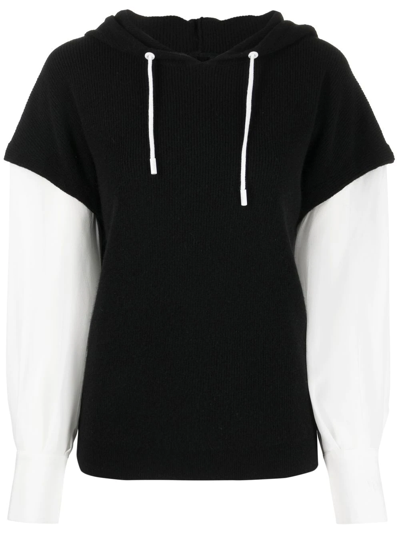Max & Moi Two-tone Drawstring Hoodie In Black