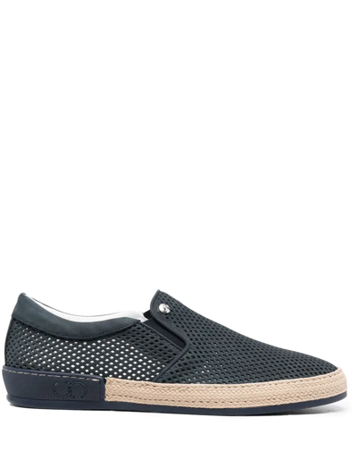 Casadei Perforated Braided-sole Loafers In Blue