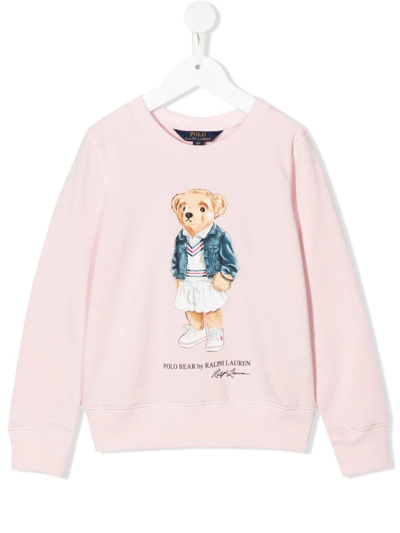 Ralph Lauren Kids' Polo Bear-print Crew-neck Sweatshirt In Pink