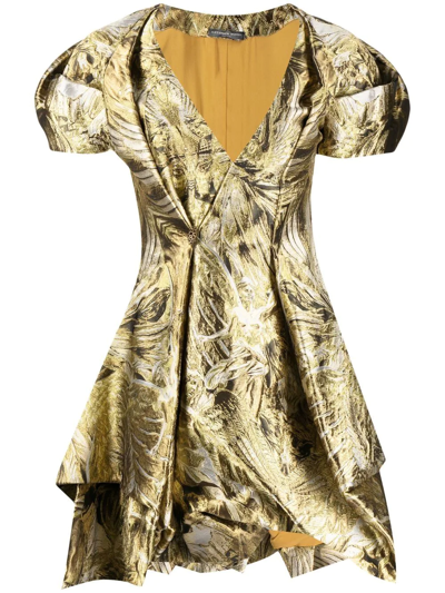 Alexander Mcqueen Jacquard-pattern Mini Dress In Gold