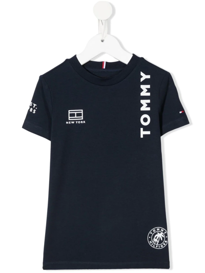 Tommy Hilfiger Junior Kids' Logo-print Short-sleeved T-shirt In Blue
