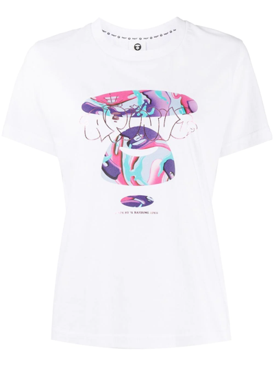 Aape By A Bathing Ape Graphic Print T-shirt In Weiss