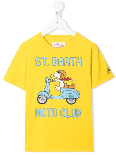 Mc2 Saint Barth Kids' Snoopy Moto Club Cotton T-shirt In Yellow