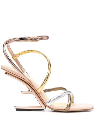 Fendi Strappy Monogram 90mm Heel Sandals In Yellow