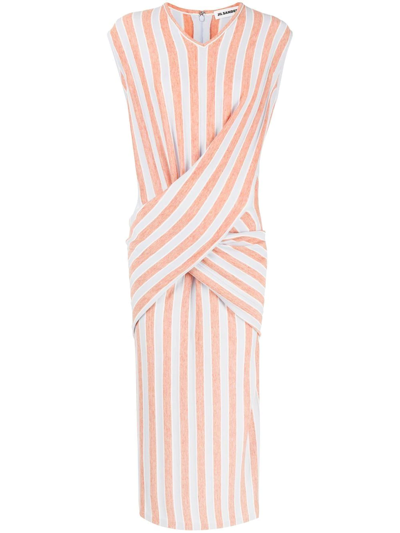Jil Sander Stripe-pattern Knitted Dress In Orange
